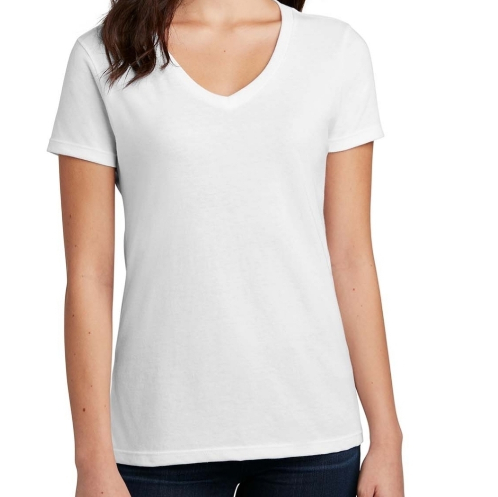White V-Neck Women's Fitted Tshirt